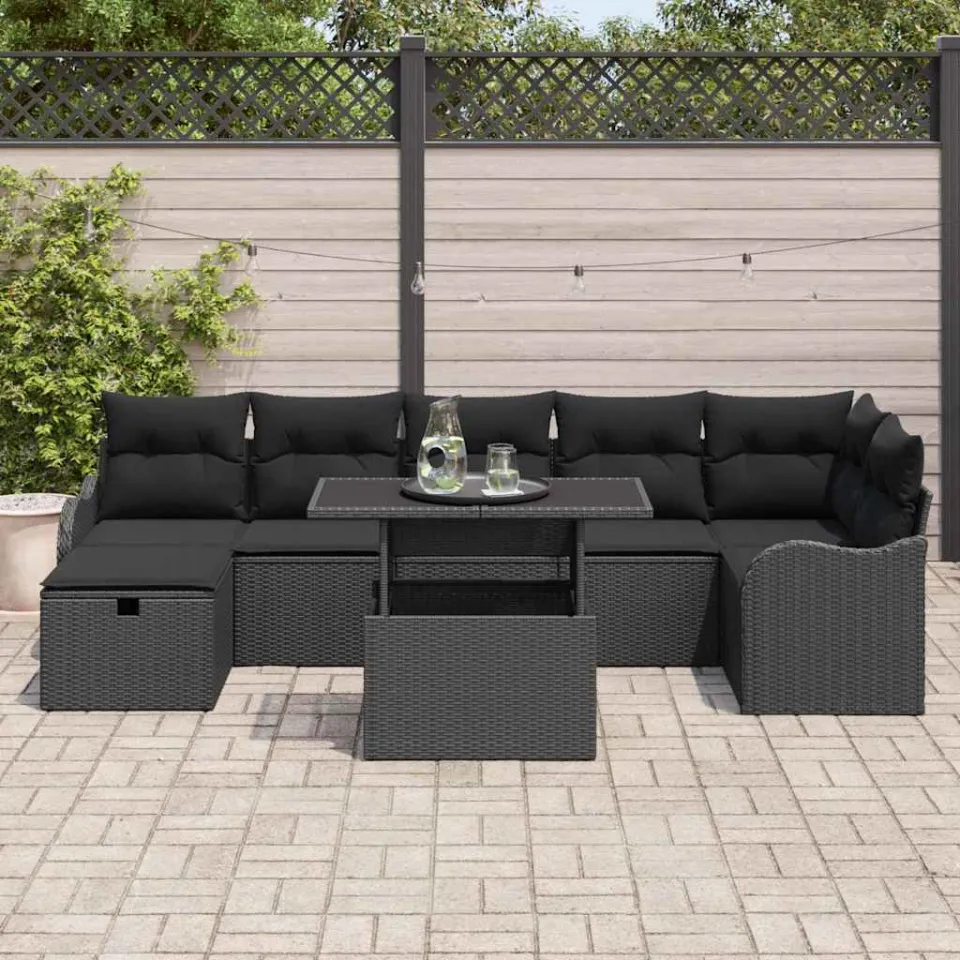 vidaXL Tuin Sofa Set 8 st Zwart poly rattan, foto 3