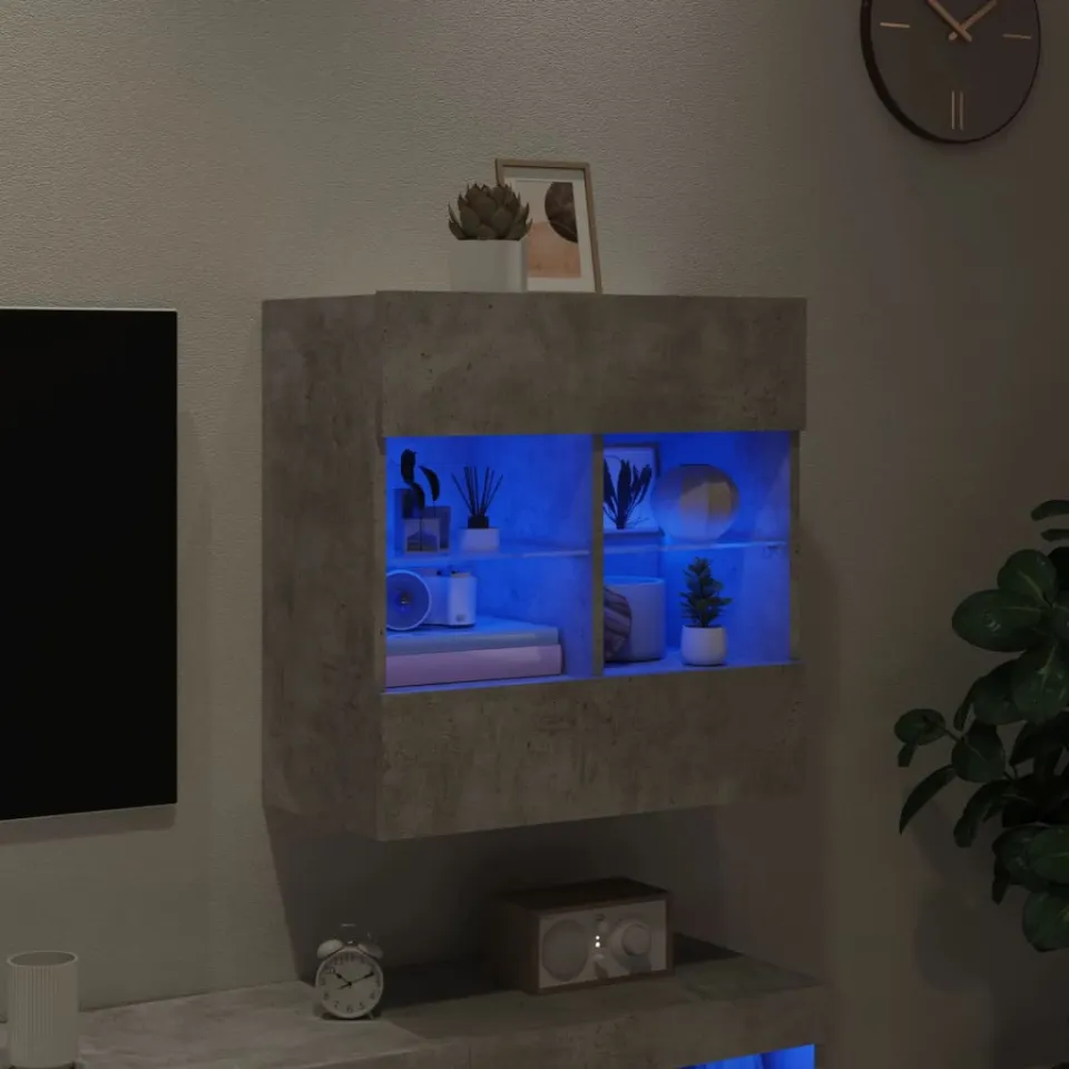 vidaXL Tv-wandmeubel met LED-verlichting 58,5x30x60,5 cm betongrijs grijs, foto 4