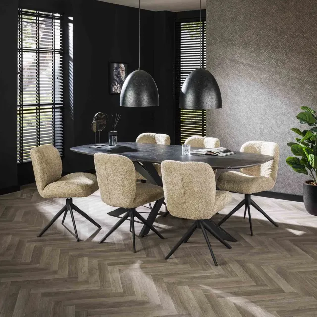 Dimehouse Eettafel Mysha Deens Ovaal Melamine 215x105 cm - Hout met melaminehars - Modern - Deens ovaal Zwart