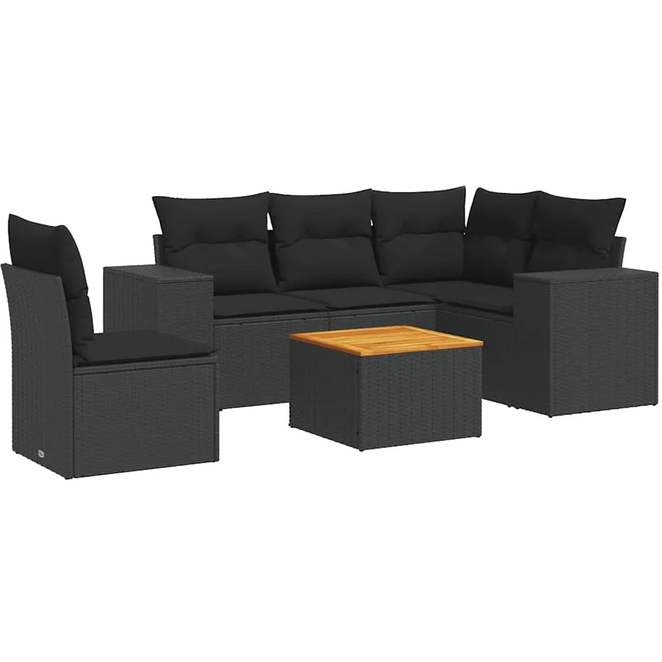 vidaXL 6-delige Loungeset met kussens poly rattan zwart