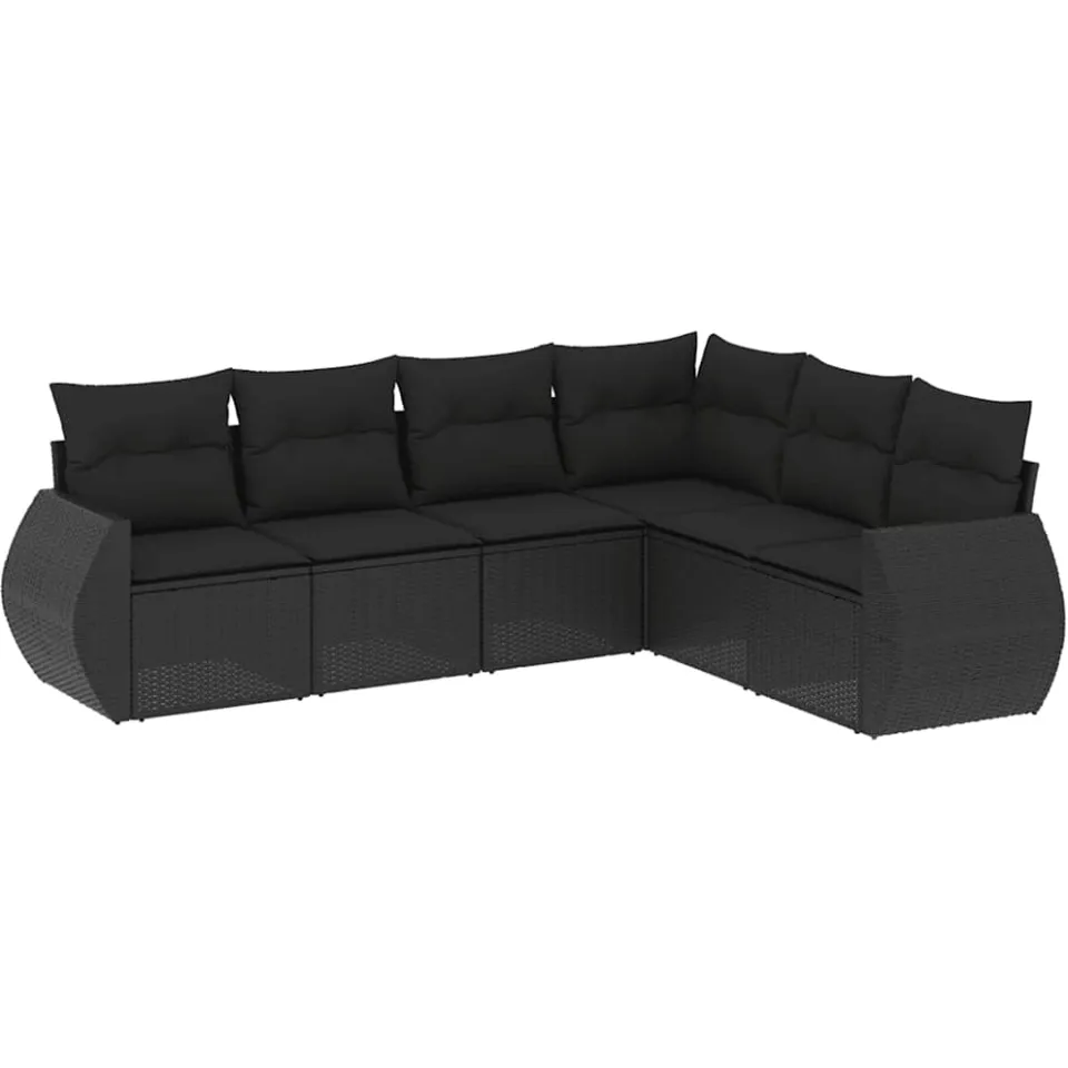 vidaXL 6-delige Loungeset met kussens poly rattan zwart, foto 3
