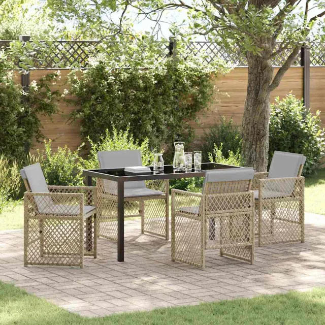 vidaXL Tuin eettafelset 5 st Beige poly rattan, foto 2