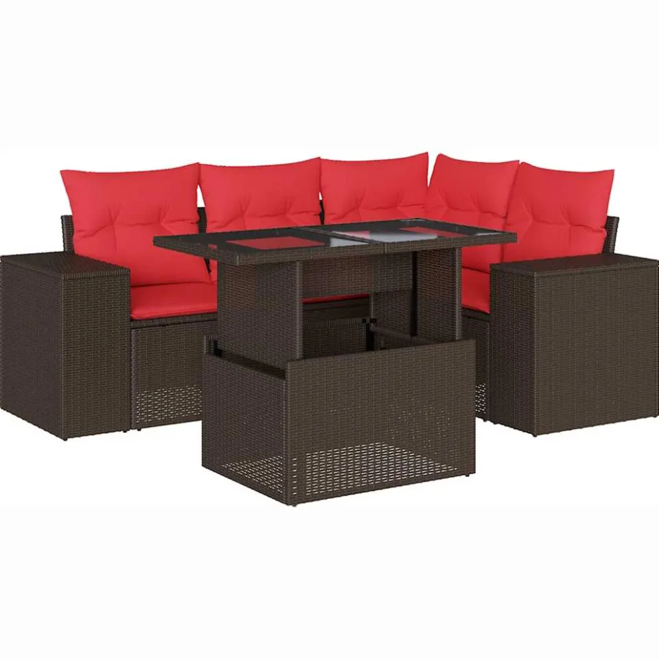 vidaXL 5-delige tuinbankset met kussens, bruin polyrotan, foto 3