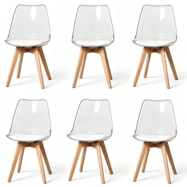 REDOM Set van 6 eetkamerstoelen - Kunstleren zitkussen en houten poten - Wit