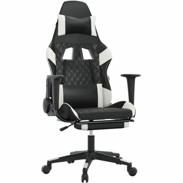 vidaXL Gamestoel - met - voetensteun - kunstleer - zwart - en - wit zwart en wit
