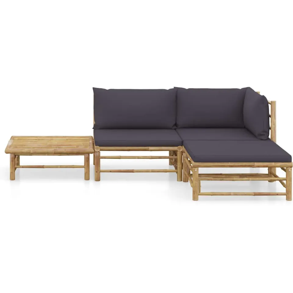 vidaXL 4-delige Loungeset met donkergrijze kussens bamboe grijs, foto 2