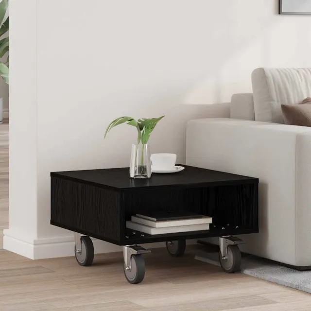 vidaXL Bijzettafel - met - wielen - Zwart - Eiken - 50,5 - x - 50 - x - 30 - cm Zwart eiken