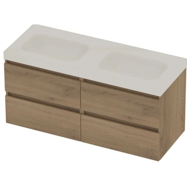 Basic-Line Moby 46 Badmeubelset Polystone 120x46x58 cm M46gwepo2x600 Pure Oak Glans Wit