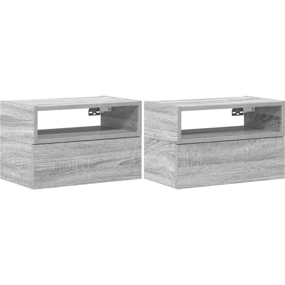 vidaXL Nachtkastjes 2st wandgemonteerd 45x26x28,5cm grijs sonoma eiken, foto 3