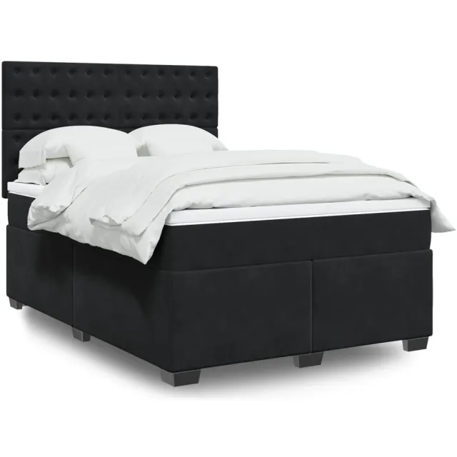 vidaXL Boxspring met matras fluweel zwart 140x190 cm