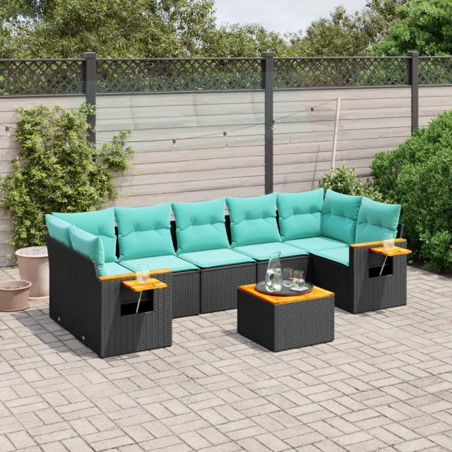 vidaXL 8-delige Loungeset met kussens poly rattan zwart, foto 2