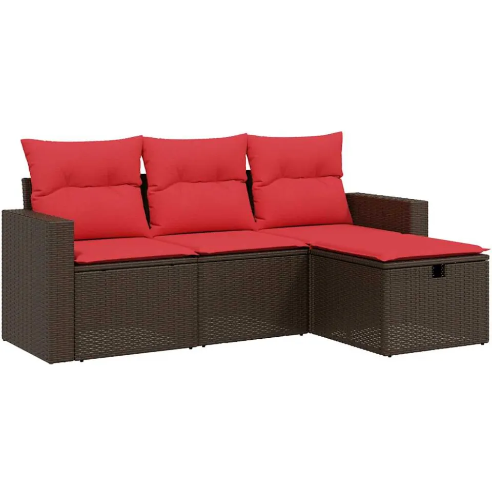 vidaXL 4-delige tuinbankset met kussens, bruin polyrotan, foto 3
