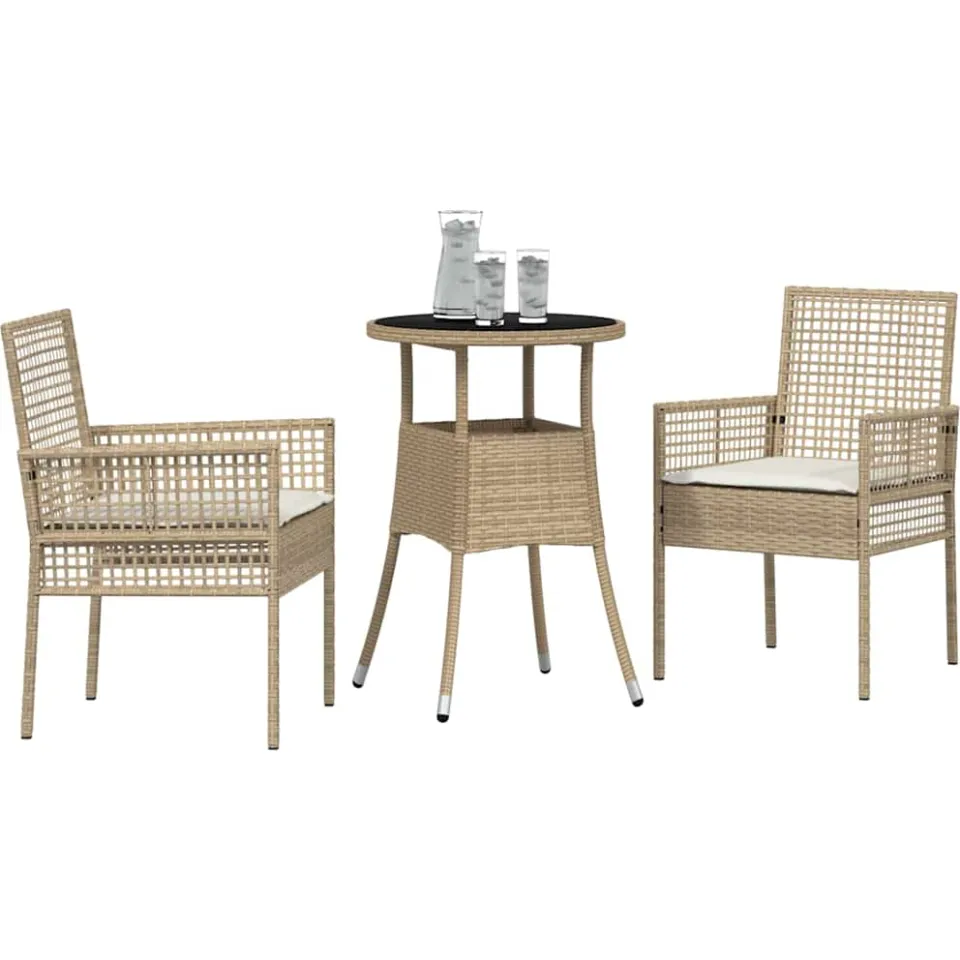 vidaXL Tuin eettafelset 3 st Beige poly rattan