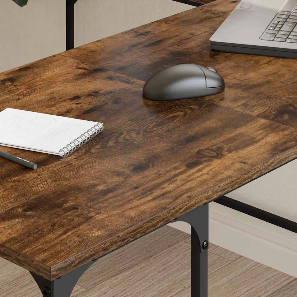 vidaXL Bureau 139x139x75 cm bewerkt hout gerookt eikenkleurig, foto 4
