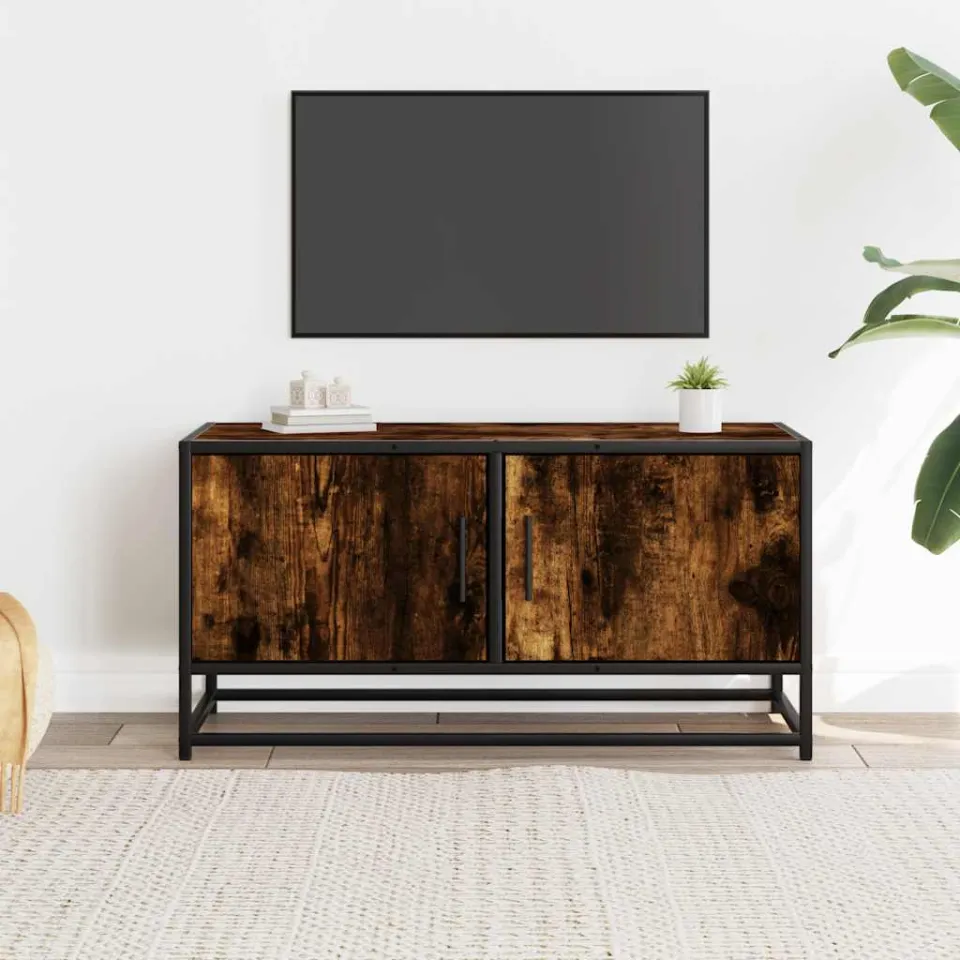vidaXL Tv-meubel 80x34,5x40cm bewerkt hout metaal gerookt eikenkleurig, foto 3