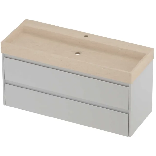 Proline Evoli Badmeubelset Hardsteen Loft 1 Kraangat 120x46x62 cm Sand Stone Glans Wit