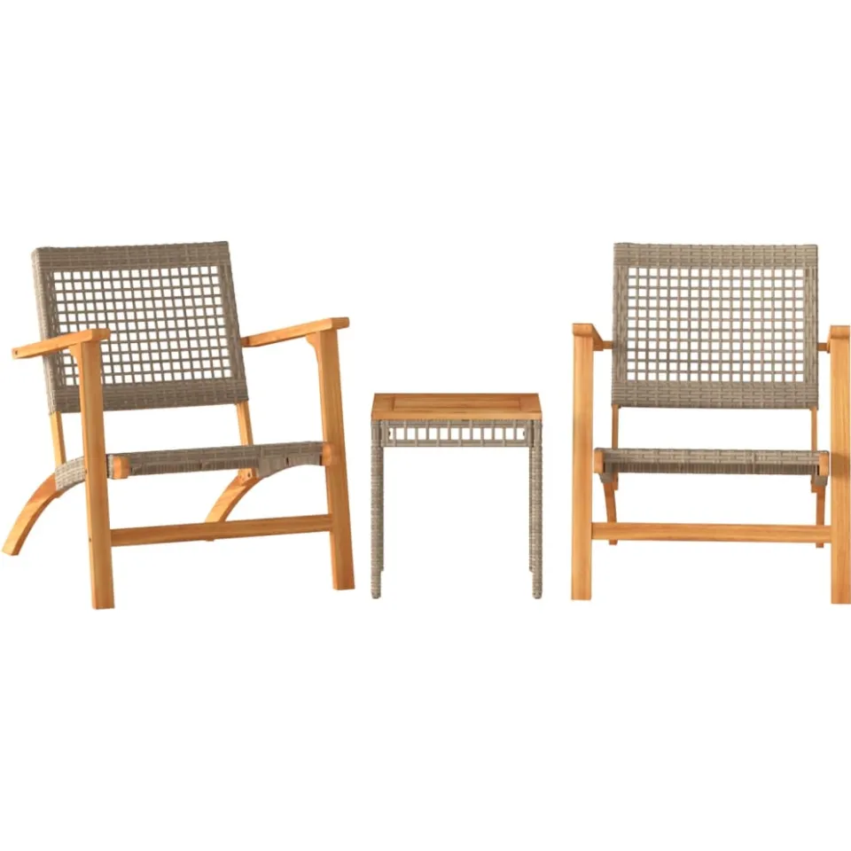 vidaXL 3-delige Bistroset poly rattan en massief acaciahout beige, foto 3