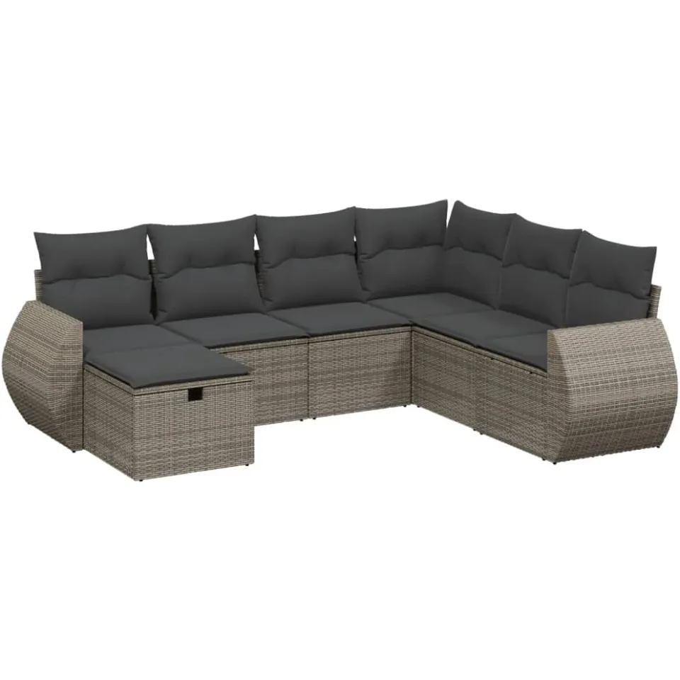vidaXL 7-delige Loungeset met kussens poly rattan grijs, foto 3