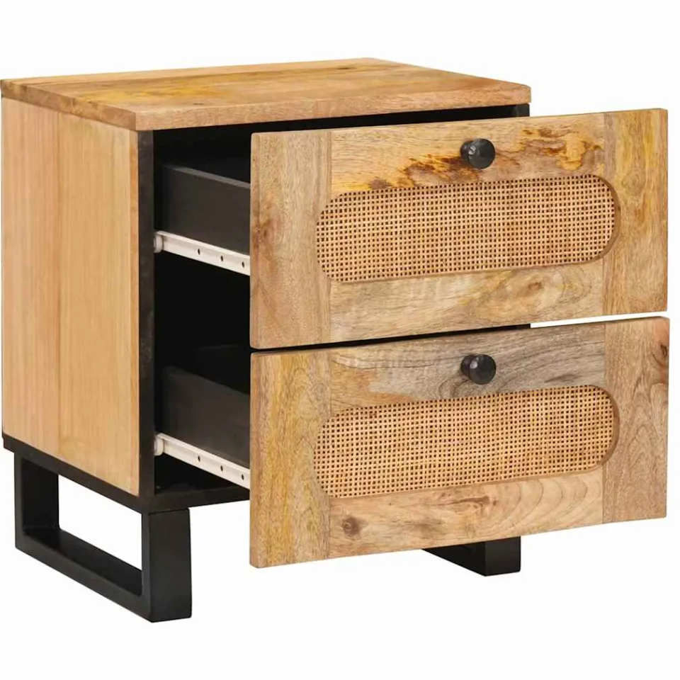 vidaXL Nachtkastje 2 st Naturel 40 x 33 x 46 cm Massief Mango Hout, foto 4