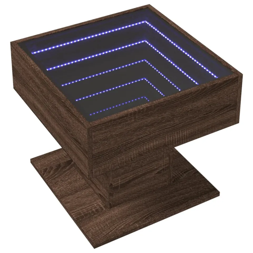 vidaXL Salontafel met LED 50x50x45 cm bewerkt hout bruin eikenkleurig