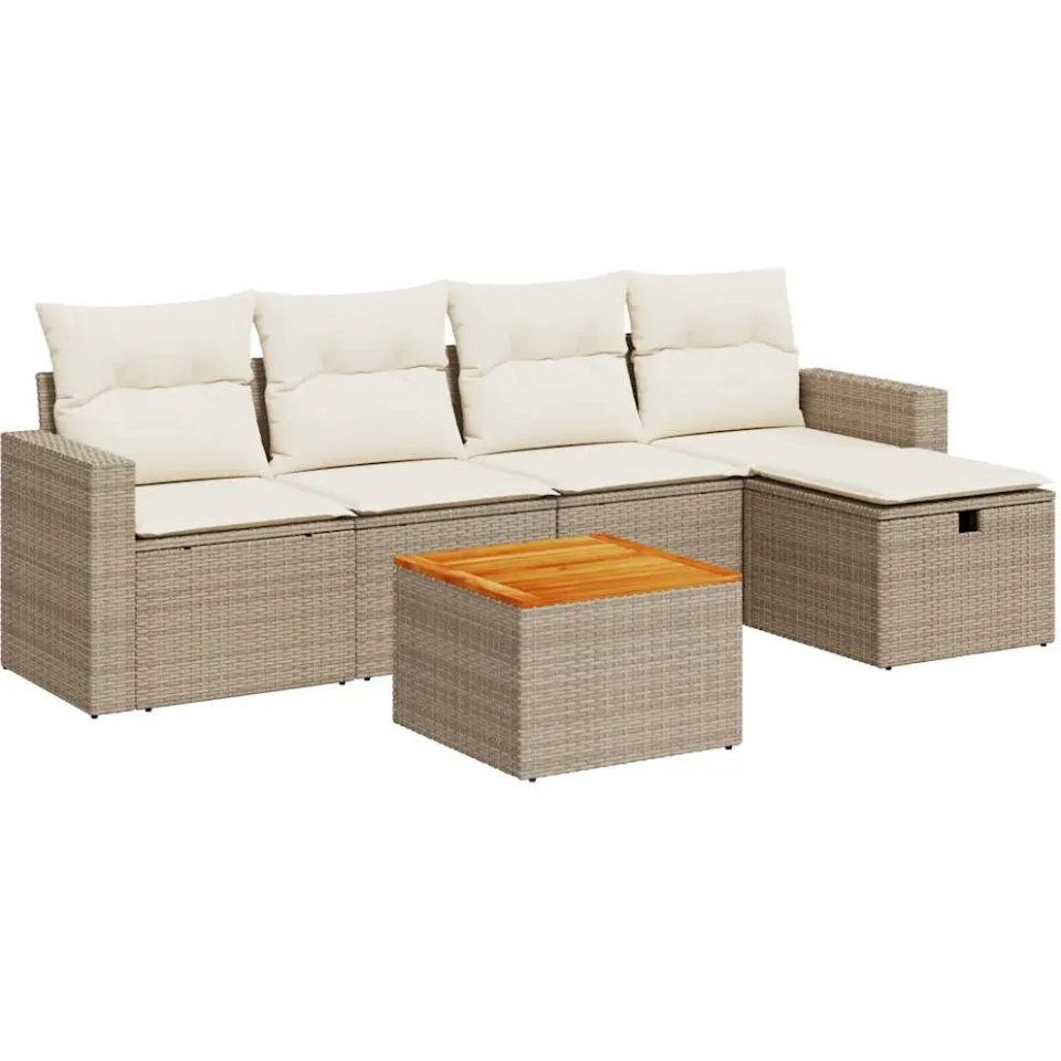 vidaXL 6-delige Loungeset met kussens poly rattan beige, foto 3