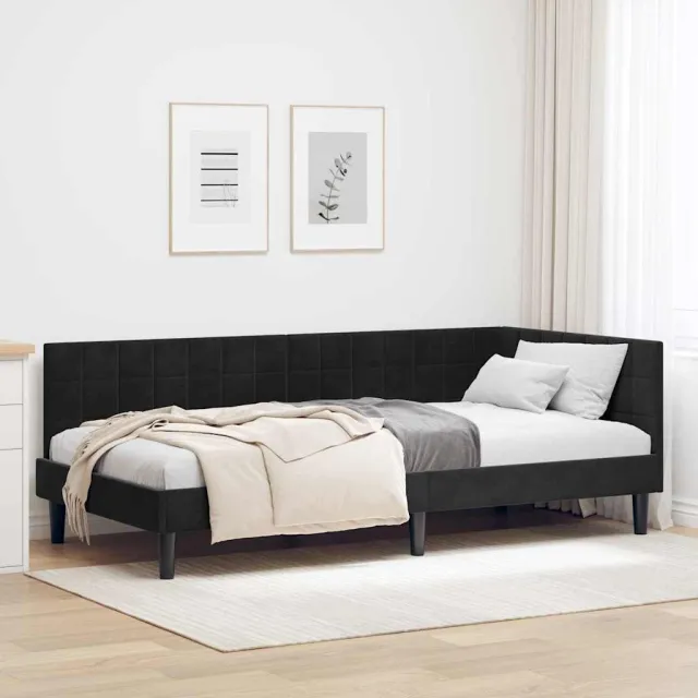 vidaXL Hoekbedframe Zwart 90 x 190 cm fluweel