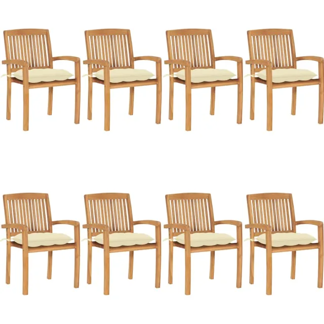vidaXL Tuinstoelen stapelbaar 8 st met kussens massief teakhout Wit