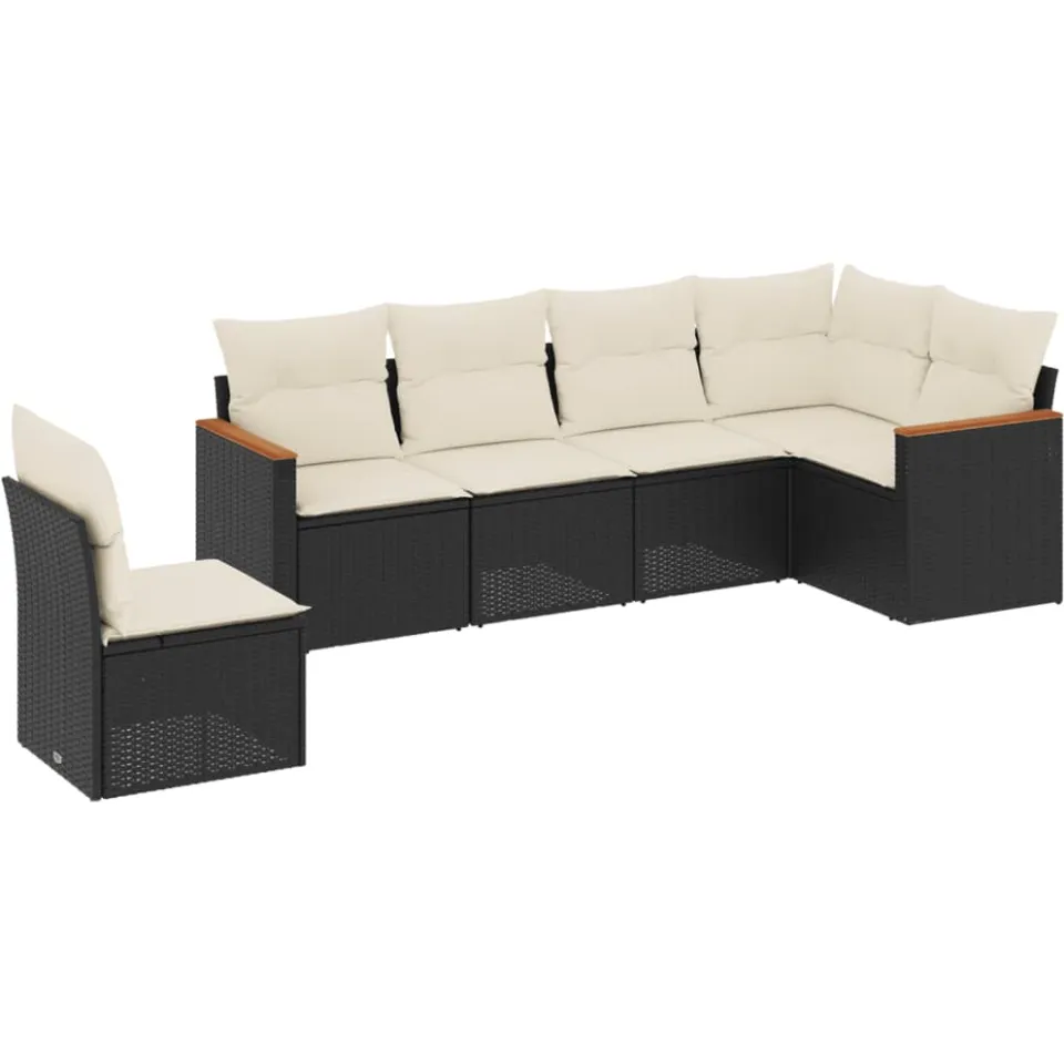 vidaXL 6-delige Loungeset met kussens poly rattan zwart