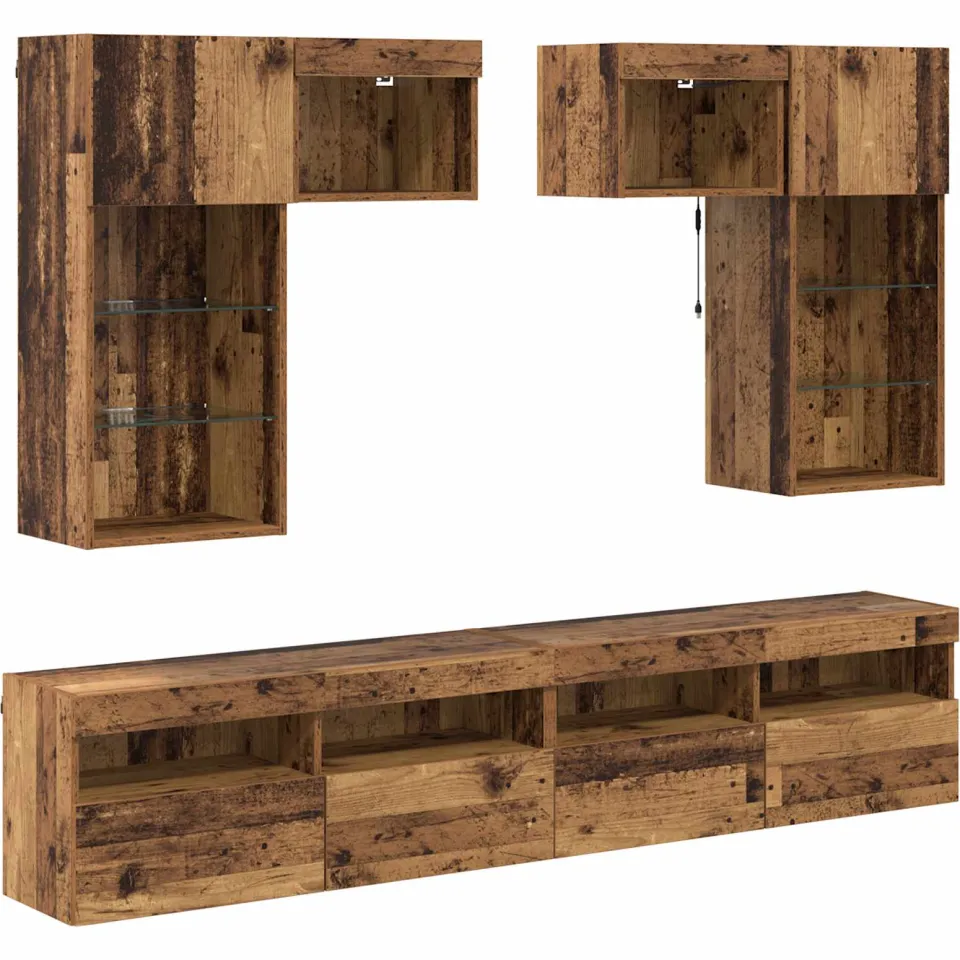 vidaXL TV Wandmeubels 6 st 100 x 30 x 40 cm Zwart Eiken Bruin