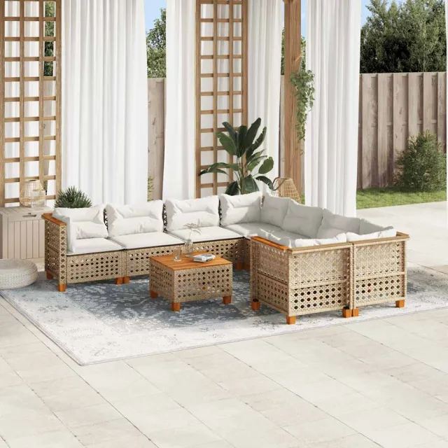 vidaXL 9-delige Loungeset met kussens poly rattan beige, foto 2