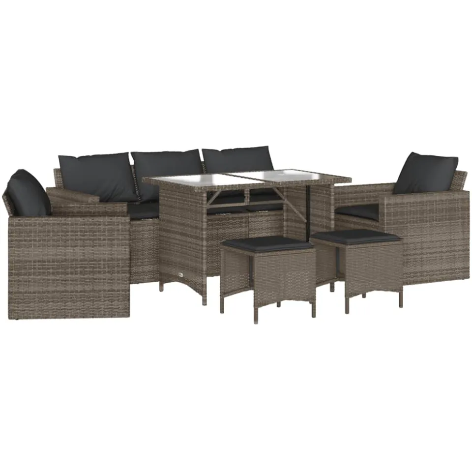 vidaXL 6-delige Loungeset met kussens poly rattan grijs, foto 3