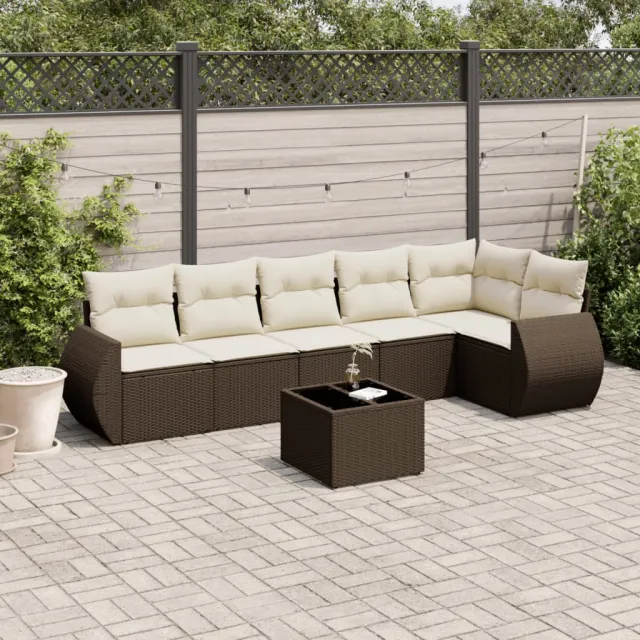 vidaXL 7-delige Loungeset met kussens poly rattan bruin, foto 2