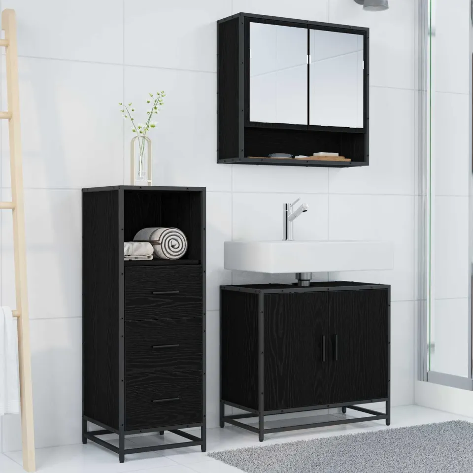 vidaXL Badkamermeubelset 3 st Zwart Eiken 65 x 33 x 60 cm Bewerkt hout, foto 3