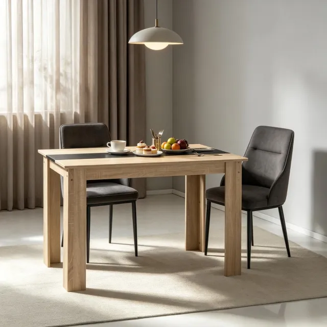 OKWISH Eettafel 120 X 69 X 75 Cm - Modern Rechthoekig Design Voor Keuken, Woonkamer En Eetkamer - Spaanplaat - Eik En Zwart