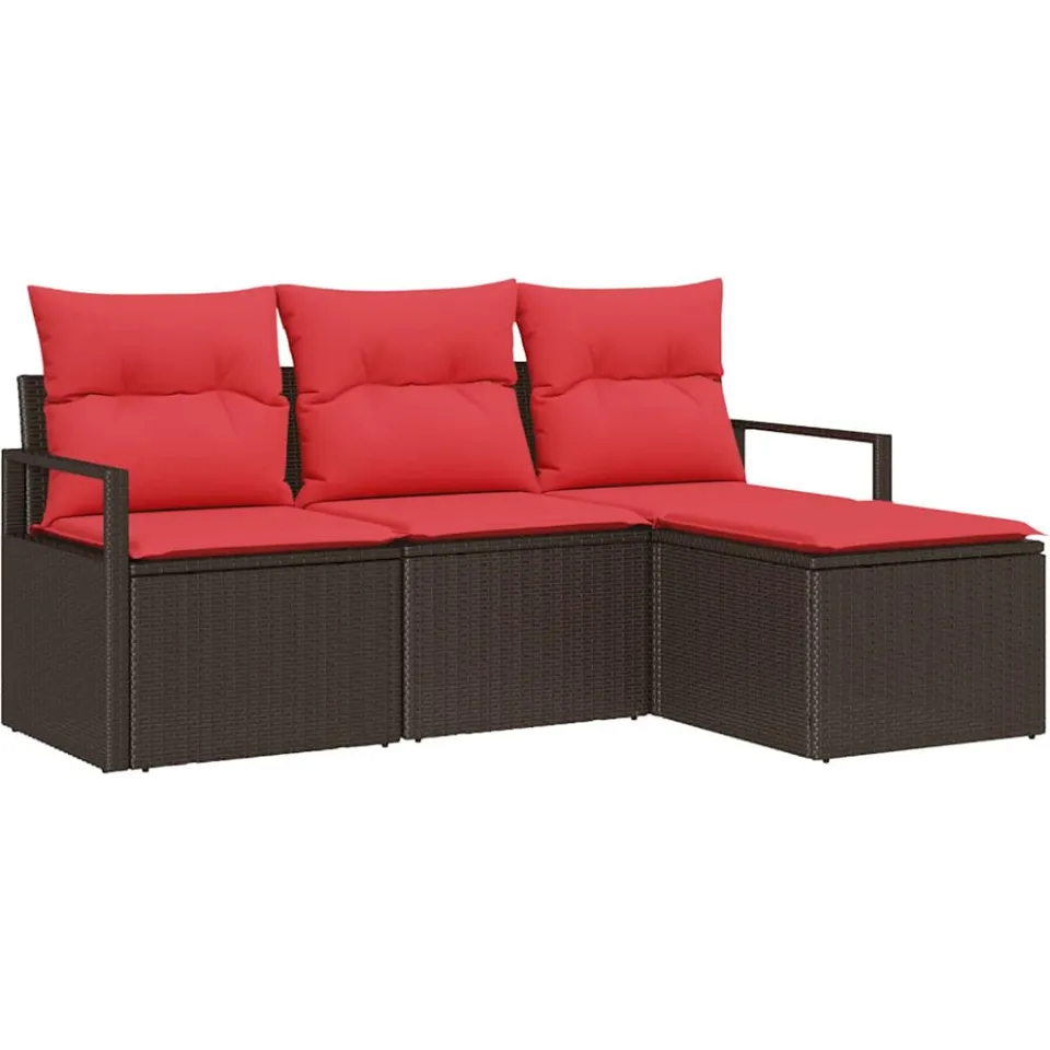 vidaXL Bankstel 4 st Bruin en Rood poly rattan