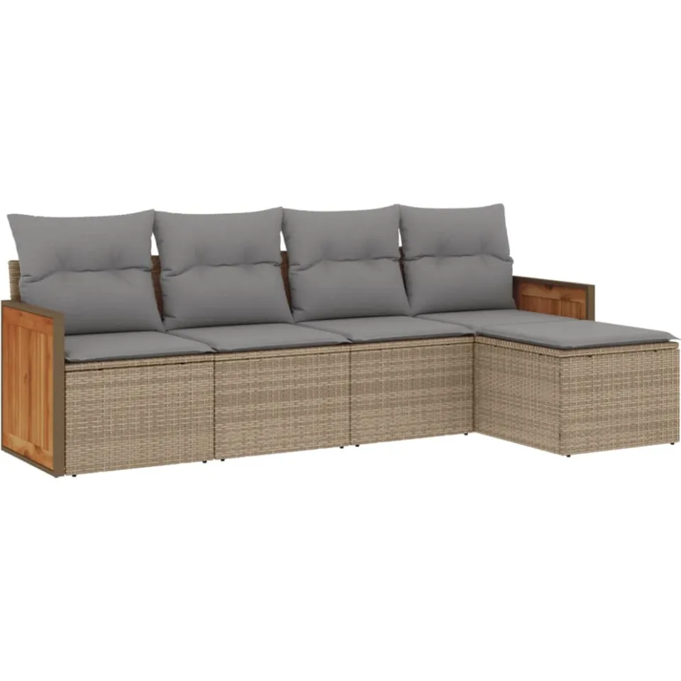 vidaXL 5-delige Loungeset met kussens poly rattan beige, foto 3