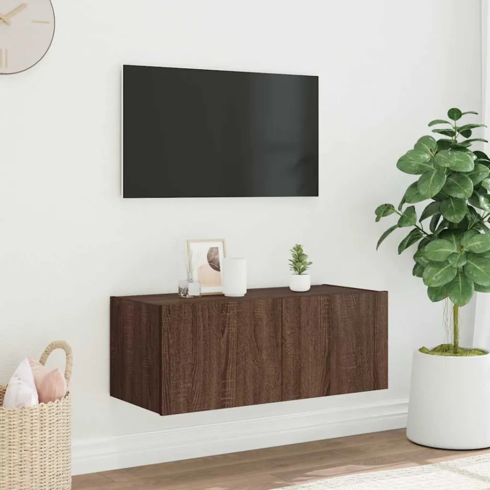 vidaXL Tv-wandmeubel met LED-verlichting 80x35x31 cm bruin eikenkleur, foto 4