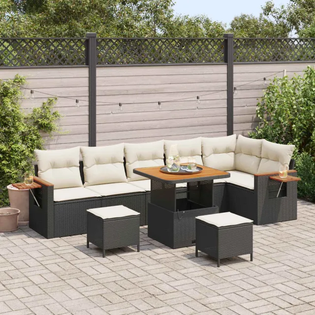 vidaXL Tuinbankenset 9 st Zwart poly rattan, foto 2