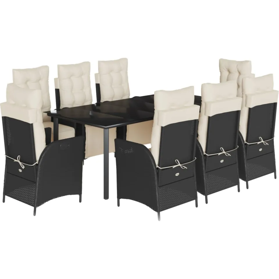 vidaXL 9-delige Tuinset poly rattan zwart
