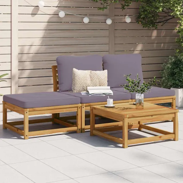 vidaXL 4-delige Loungeset met kussens massief acaciahout Bruin