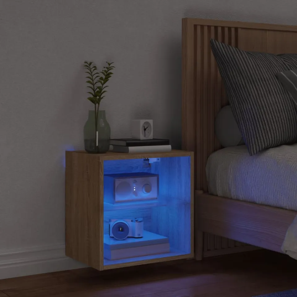 vidaXL Nachtkastje met LED's wandgemonteerd sonoma eikenkleurig, foto 4