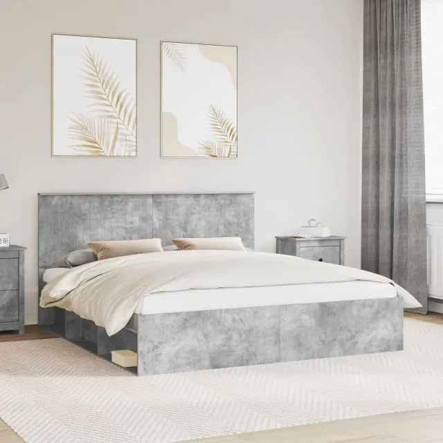 vidaXL Bedframe Betongrijs 180 x 200 cm Massief grenenhout
