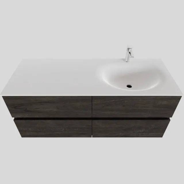 Boss & Wessing Badkamermeubel Solid Surface BWS Stockholm 120x46 cm Rechts Wood Dark Brown 4 Laden (met 1 kraangat) Houtlook