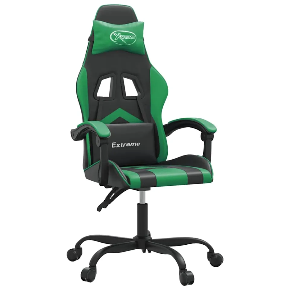 vidaXL Gamestoel draaibaar kunstleer zwart en groen, foto 3
