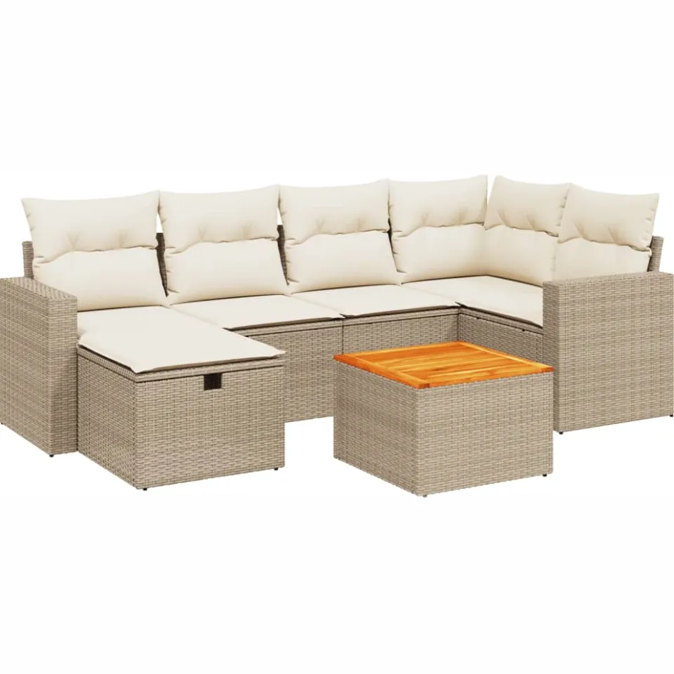 vidaXL 7-delige Loungeset met kussens poly rattan beige, foto 3