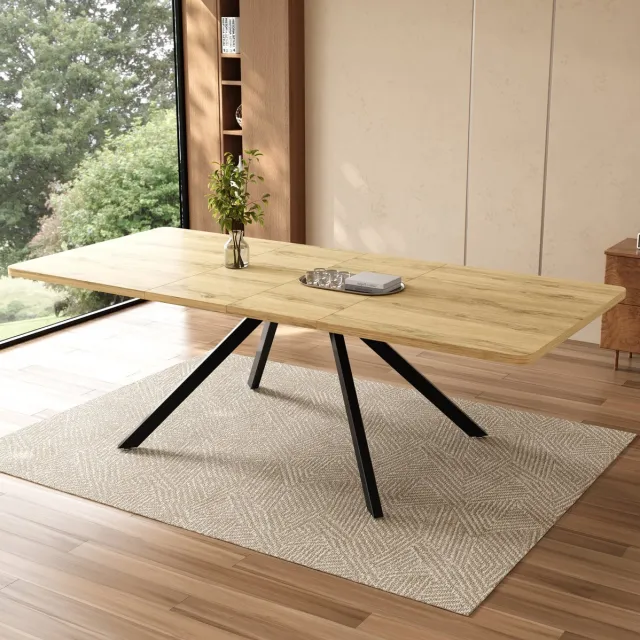 DESMIU Uitschuifbare Eettafel - Drie Lengtes Voor 6 Tot 10 Personen - MDF Met Metalen Poten - 160 Tot 240 x 90 Cm - Eikenkleur Oak