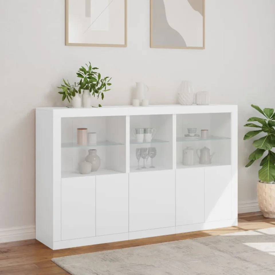 vidaXL Dressoir met LED-verlichting 162x37x100 cm wit, foto 2