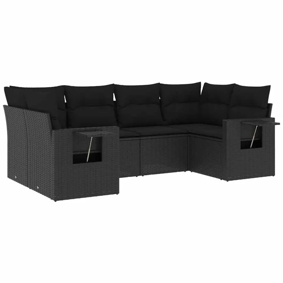 vidaXL 6-delige Loungeset met kussens poly rattan zwart, foto 3