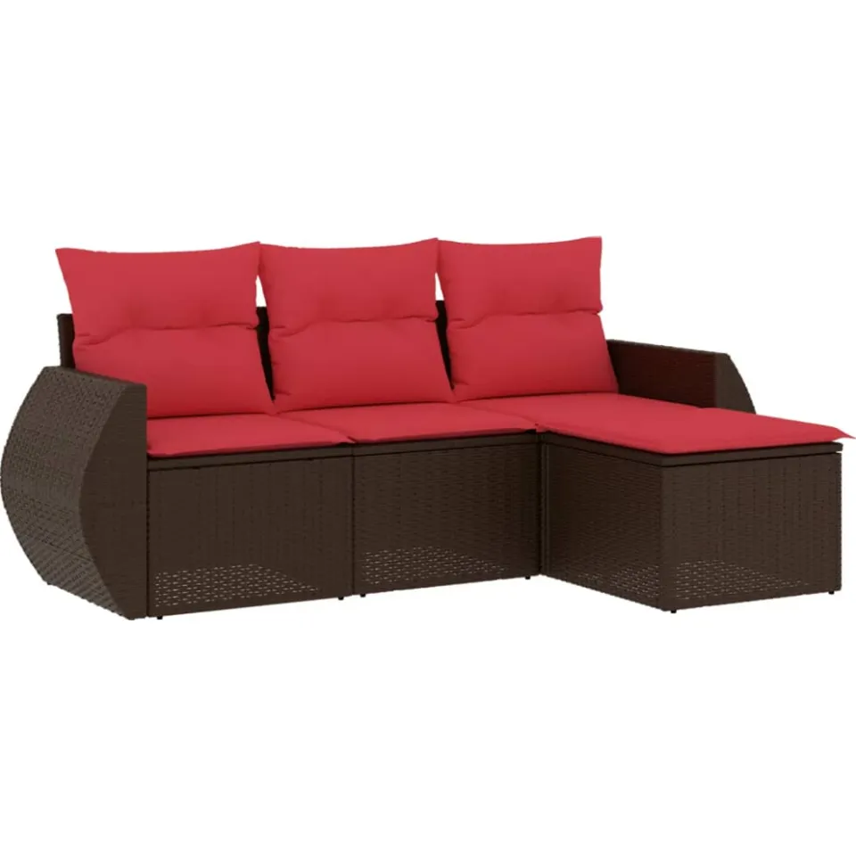 vidaXL 4-delige tuinbankset met kussens, bruin polyrotan, foto 3