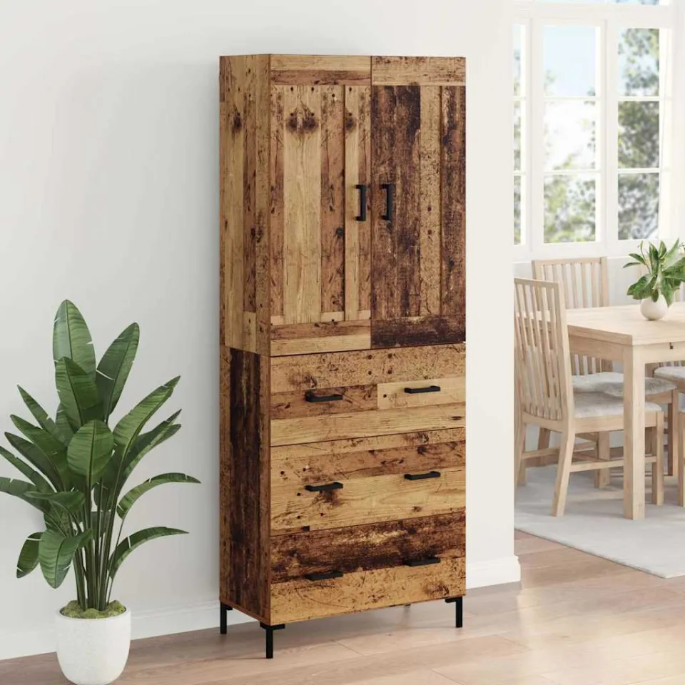 vidaXL Hoge kast 2 st Oud Hout 69,5 x 34 x 180 cm Bewerkt hout bruin, foto 3
